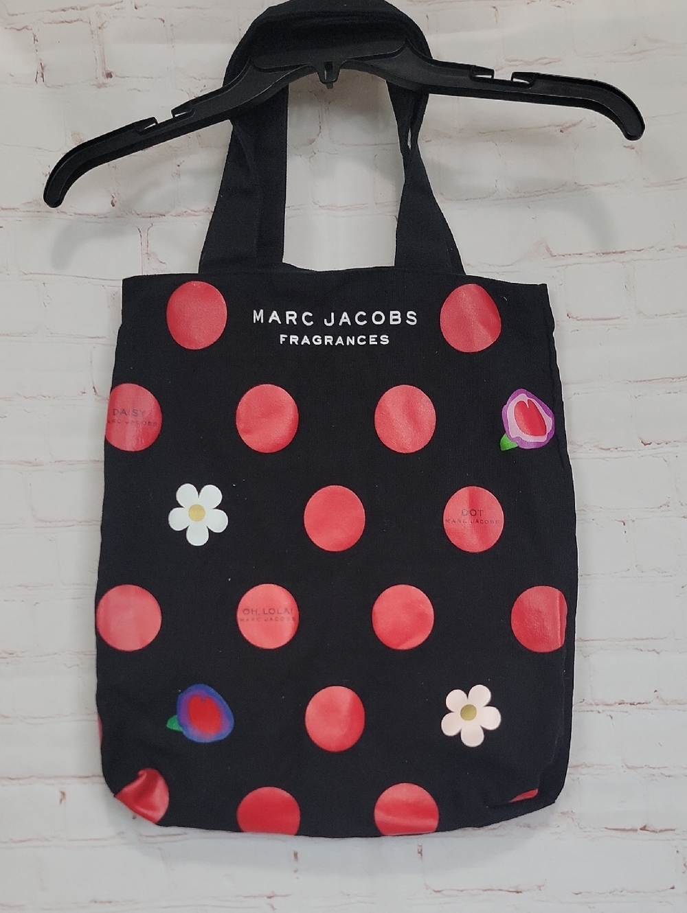 Marc Jacobs Black Tote with Red Polka Dots and Floral Accents